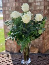 White Half Dozen Roses Vase Arrangement