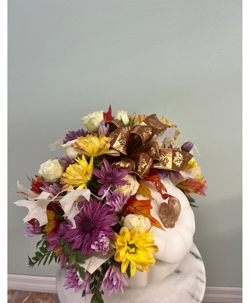 White Harvast Elegance Pumpkin By Enchanted Florist of Cape Coral in Cape Coral, FL | ENCHANTED FLORIST OF CAPE CORAL White Harvast Elegance Pumpkin By Enchanted Florist of Cape Coral in Cape Coral, FL | ENCHANTED FLORIST OF CAPE CORAL