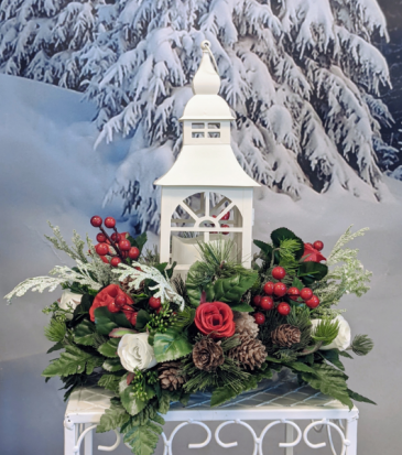 Gray Holiday Lantern Centerpiece  in Douglasville, GA | The Flower Cottage & Gifts, LLC