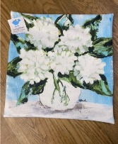White Hydrangeas in Vase design pillow 