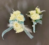 White in Flight Wrist Corsage and Boutonniere Set