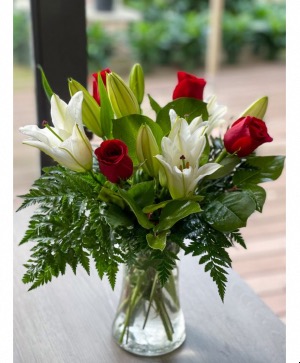 White Lilies & Red Roses Vase