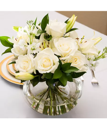 White Lily and Rose Centerpiece Reception Flowers