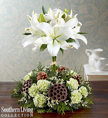 White Lily Topiary Christmas Centerpiece