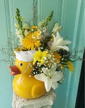 WHITE LUCKY DUCKY FLOWER ARRANGEMENT