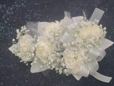 White Mini Carnation Wrist Corsage FHF-301 ***Pick Up Only***