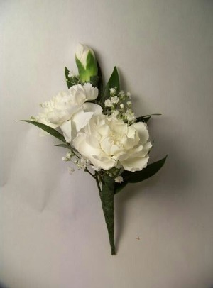 White Mini Carnations Boutonniere 