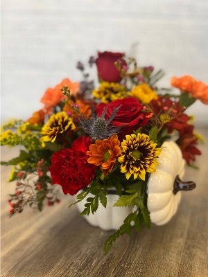 White Mini Pumpkin Fall Arrangement 