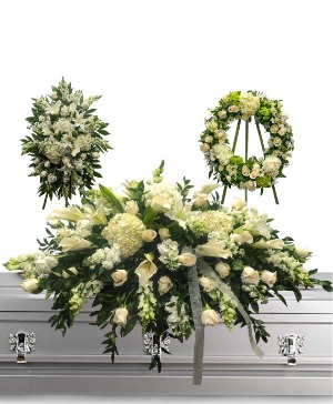White Mixed 3 piece set   funeral flowers