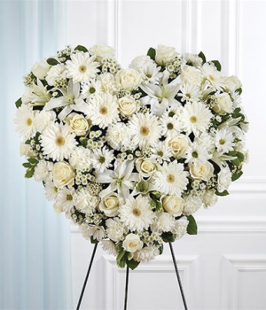 White Mixed Flower Solid Standing Heart Sympathy Arrangement