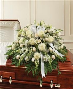 White Mixed Half Casket Cover Funeral in Crestview, FL | The Flower Basket Florist White Mixed Half Casket Cover Funeral in Crestview, FL | The Flower Basket Florist