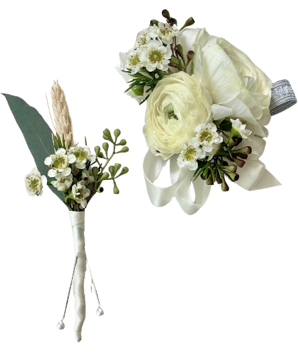 White night Corsage & Boutonnière Combo