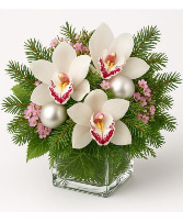 white Orchid Holiday Glow Vase arrangement