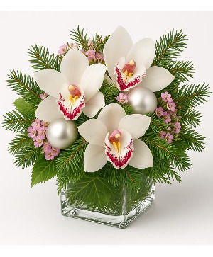 white Orchid Holiday Glow Vase arrangement