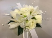 White orchide & rose corsage prom
