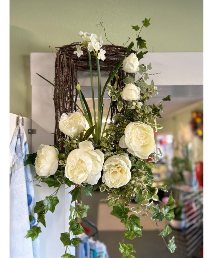 White Peony Grapevine Wreath