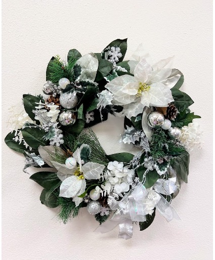 White Poinsettia Wreath 