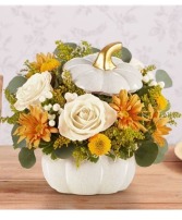 White Pumpkin Surprise! White Crackle Ceramic Pumpkin, Gold  Stem