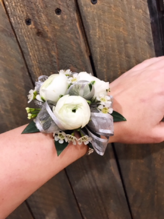 White Ranunculus Wrist Corsage In Draper Ut Enchanted Cottage