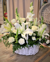 White Remembrance Basket Funeral Flowers
