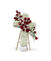 White Rode Cross Funeral spray