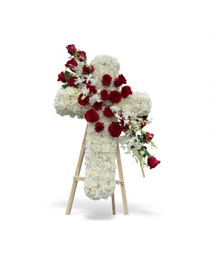 White Rode Cross Funeral spray