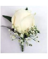 White Rose and Babies Breath Prom Boutonniere 
