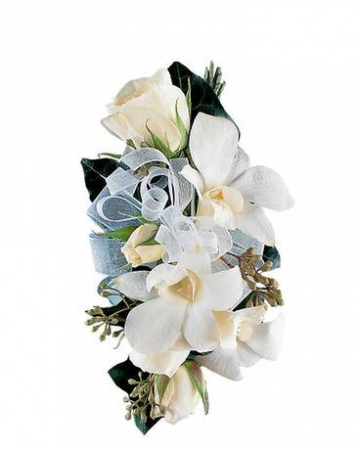 White Rose and Orchid Corsage 