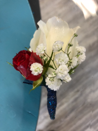 White Rose and Spray Rose Combo Boutonnière 