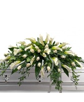 White Rose and White Lily Casket Spray Casket Spray