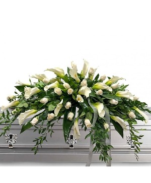 White Rose and White Lily Casket Spray Casket Spray