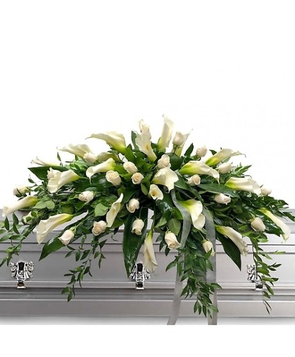 White Rose and White Lily Casket Spray Casket Spray