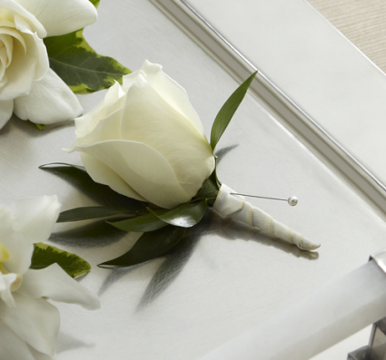 Stem Wrapped White Rose Boutonniere 
