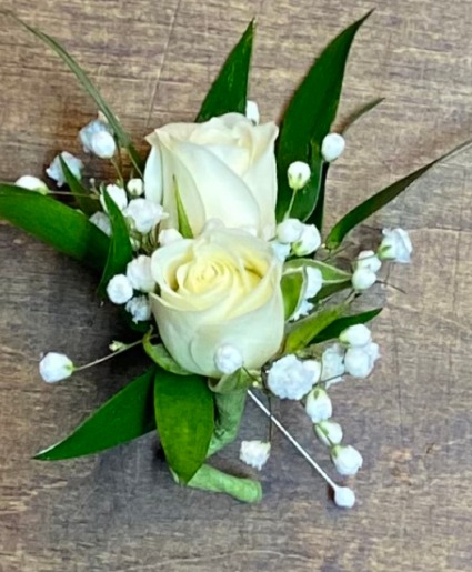 Double White Spray Rose Boutonniere