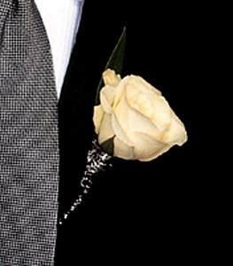 White Rose Boutonniere with wire accent