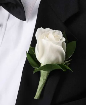 White Rose Boutonniere without Babies Breath Boutonniere
