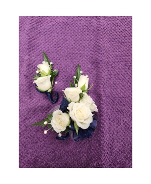 white rose corsage and bout to match prom