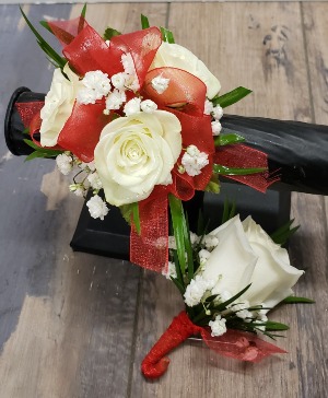 White Rose Corsage & Boutonniere (Set) 