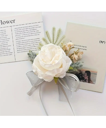 White Rose with Silver Corsage Bracelet  in Newmarket, ON | FLOWERS 'N THINGS FLOWER & GIFT SHOP
