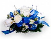 White Rose Corsage White Roses, Jewels and Blue Ribbon