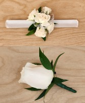White Rose Duo Corsage and Boutonniere Set Corsage Boutonniere set