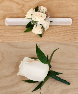 White Rose Duo Corsage and Boutonniere Set Corsage Boutonniere set