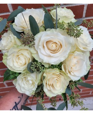 Creme Roses and Eucalyptis Bridal Bouquet 