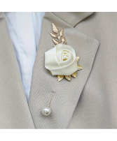 White Rose Gold Leaf Boutonniere