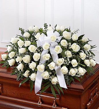 White Rose Half Casket Cover half casket all white