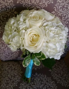 White Rose & Hydrangea Bridesmaid Bouquet Hand-Tied Bridesmaid Bouquet