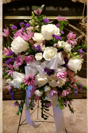 White Rose Lavender Love Standing Spray in Paris, KY | Chasing Lilies Floral White Rose Lavender Love Standing Spray in Paris, KY | Chasing Lilies Floral
