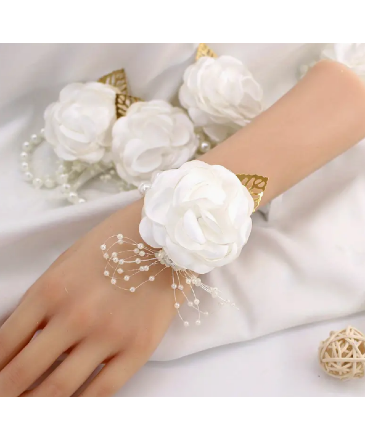 White Rose Rhinestone Corsage Bracelet  in Newmarket, ON | FLOWERS 'N THINGS FLOWER & GIFT SHOP