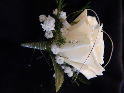White Rose Silver Accent Boutonniere