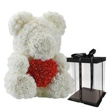 White Rose Teddy Bear With Red Heart 14 Inches Tall (small)